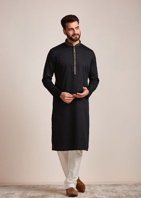 Manyavar Men Midnight Black Kurta Set