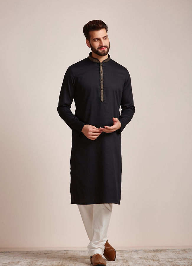 alt message - Manyavar Men Midnight Black Kurta Set image number 1