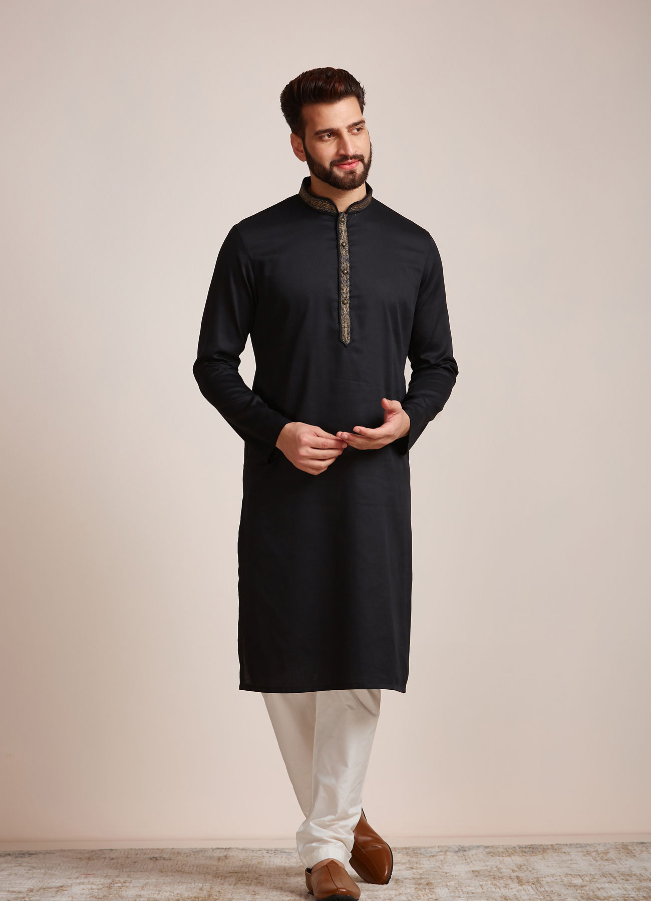 Manyavar Men Midnight Black Kurta Set