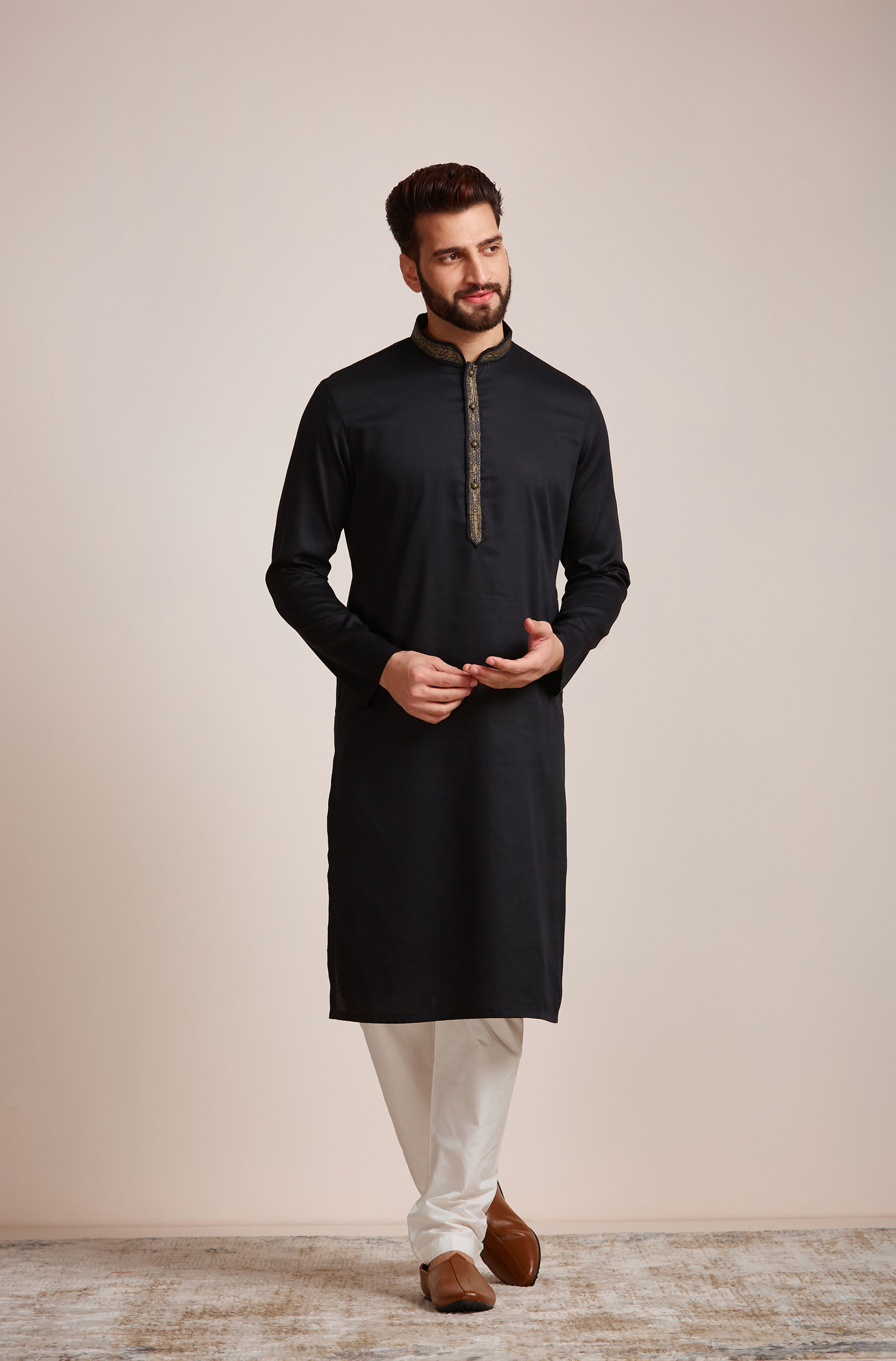 Manyavar Men Midnight Black Kurta Set