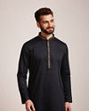 alt message - Manyavar Men Midnight Black Kurta Set image number 0