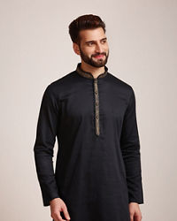 Manyavar Men Midnight Black Kurta Set