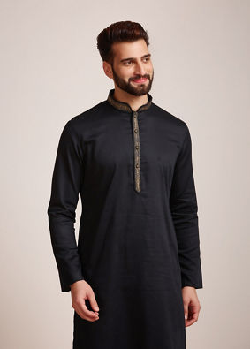 Manyavar Men Midnight Black Kurta Set