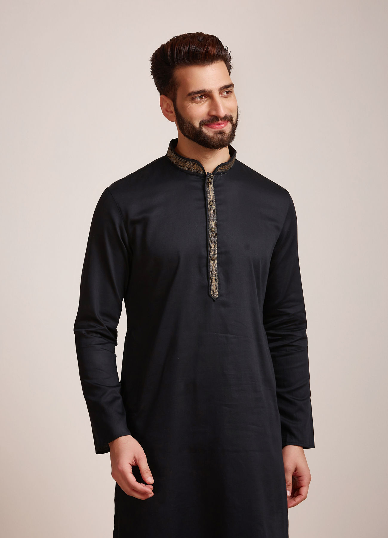 Manyavar Men Midnight Black Kurta Set