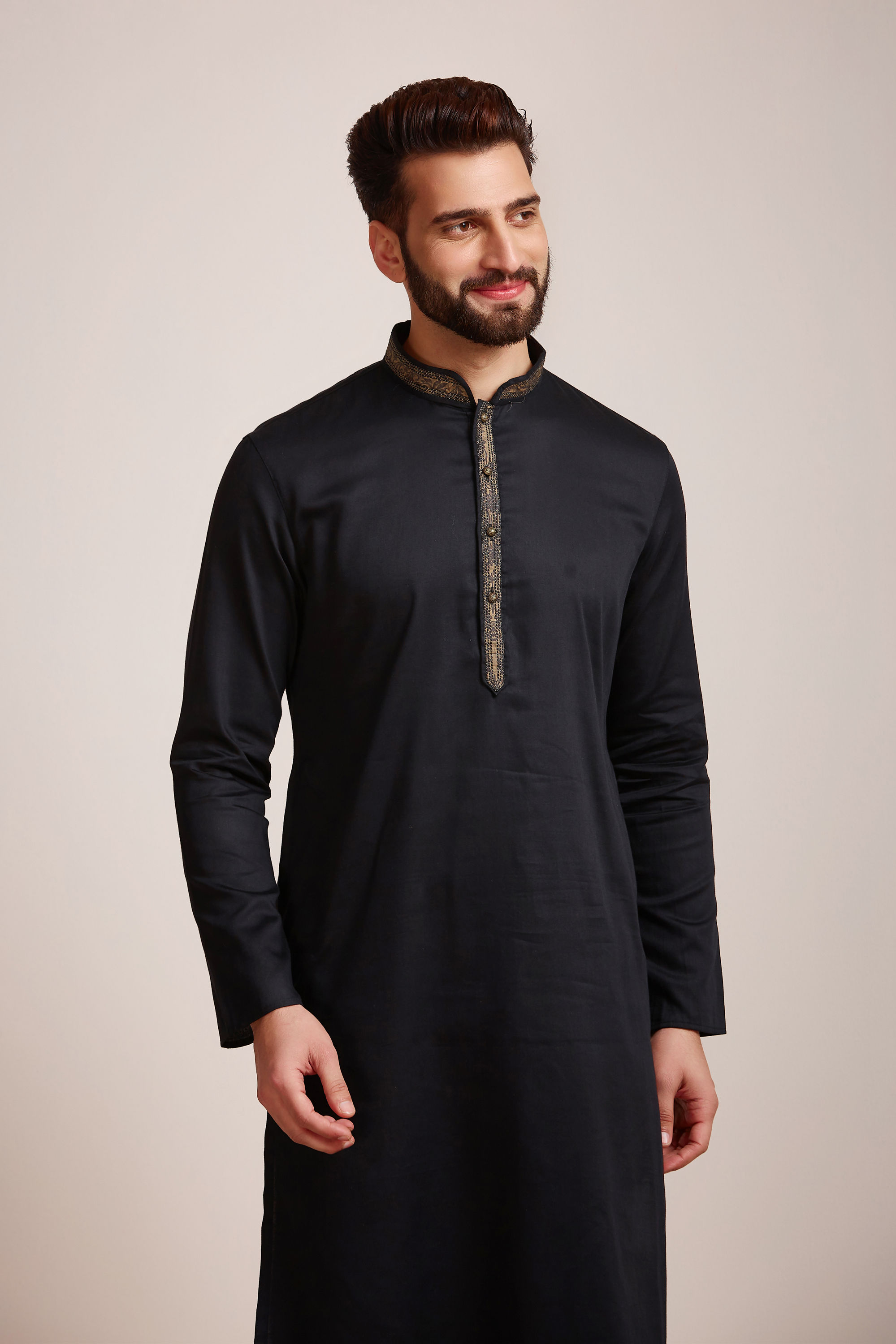 Manyavar Men Midnight Black Kurta Set