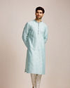 Manyavar Men Metallic Blue Patterned Kurta Set