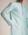 Manyavar Men Metallic Blue Patterned Kurta Set