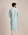 Manyavar Men Metallic Blue Patterned Kurta Set