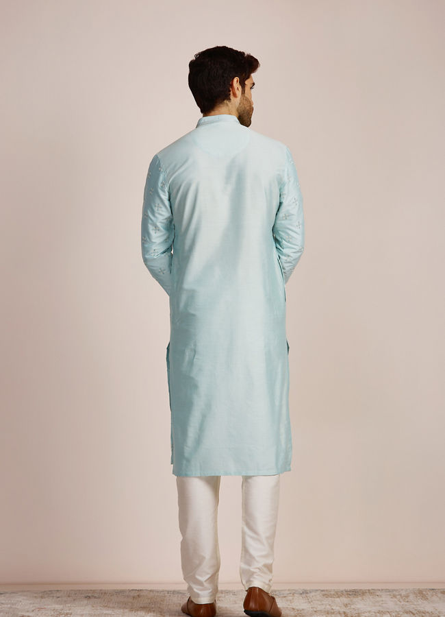 Manyavar Men Metallic Blue Patterned Kurta Set