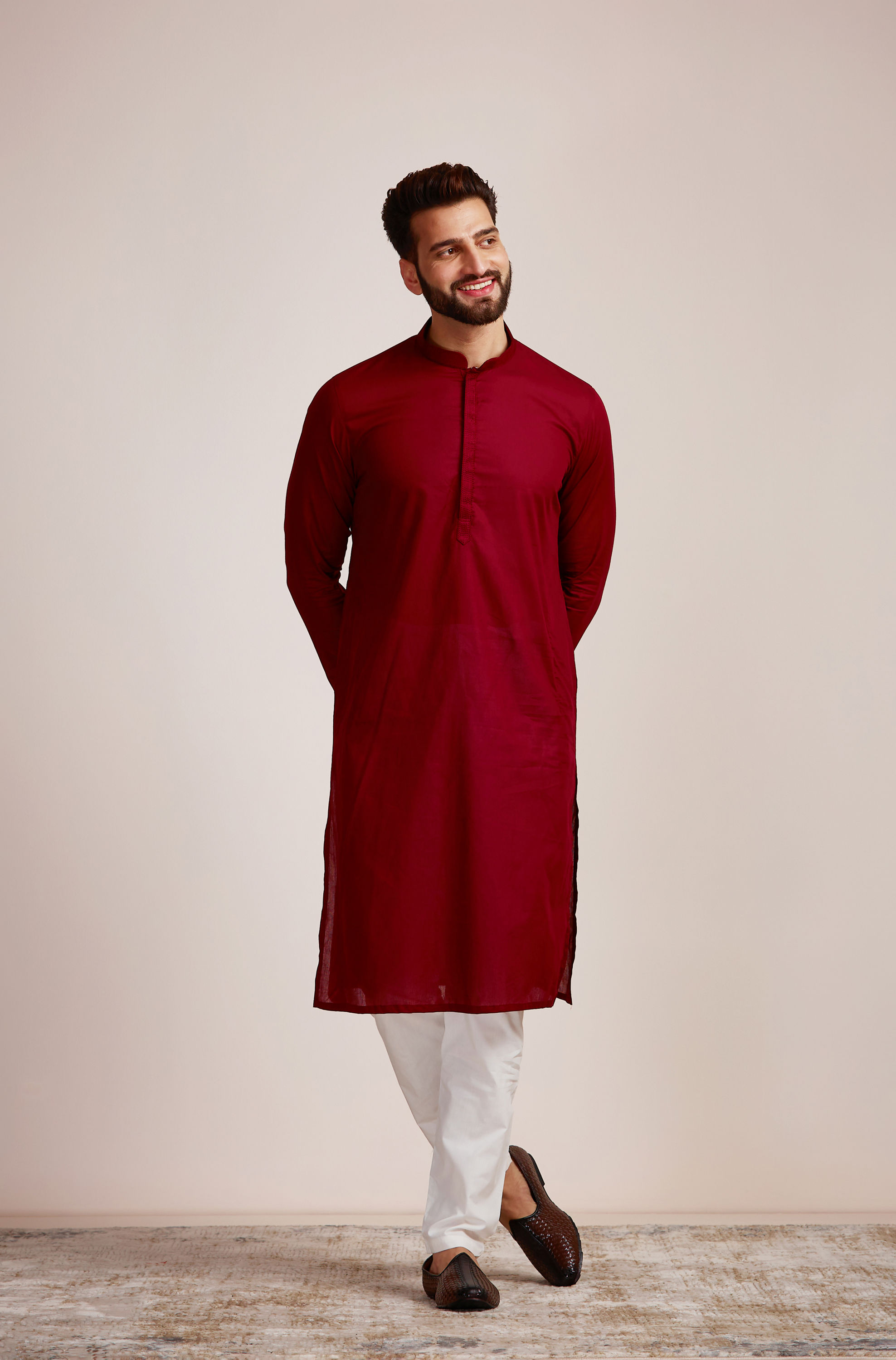 Manyavar Men Dark Maroon Kurta Set