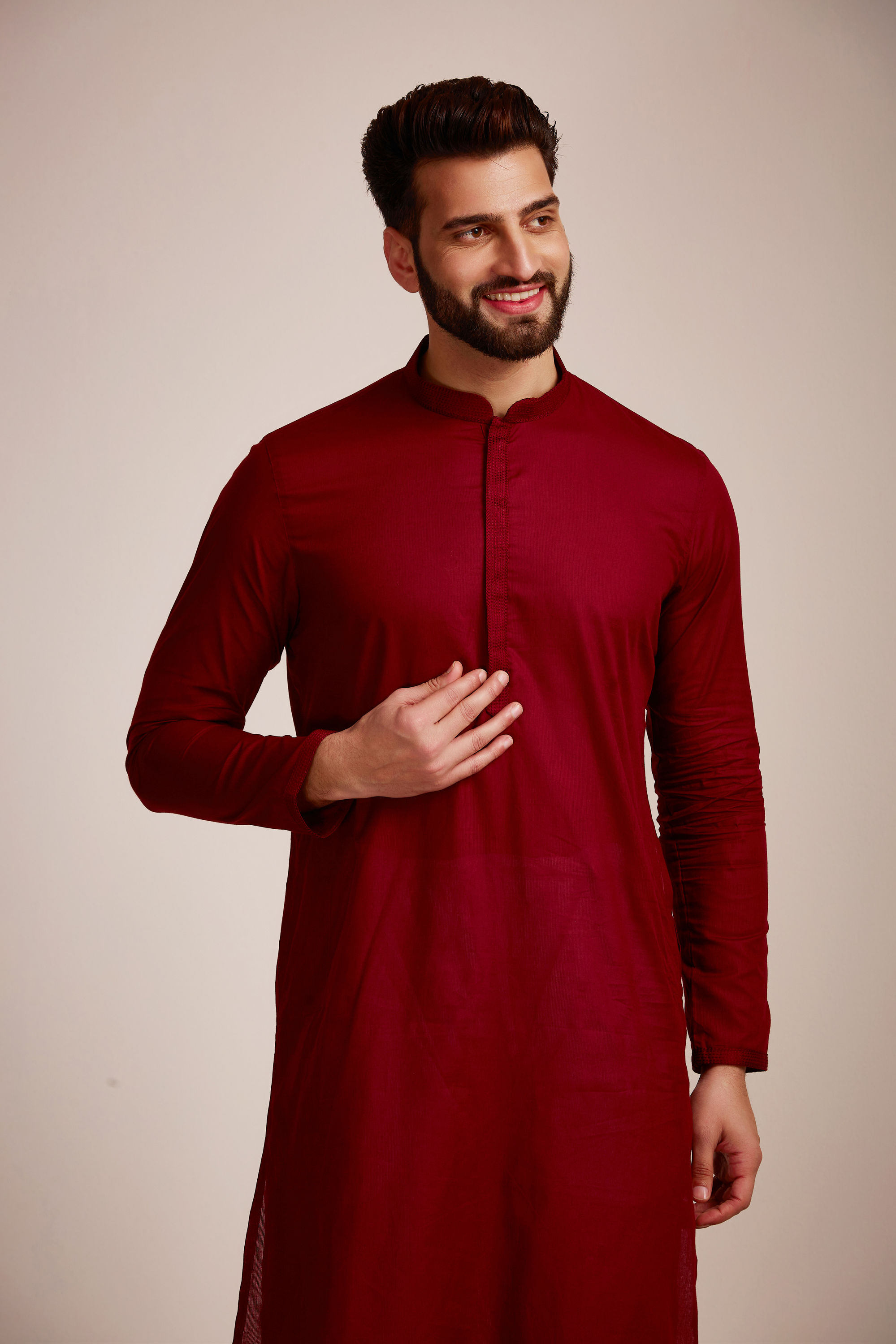 Manyavar Men Dark Maroon Kurta Set