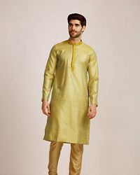 Manyavar Men Green Jacquard Patterned Kurta Set