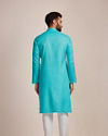 alt message - Manyavar Men Light Blue Plain Kurta Set image number 4