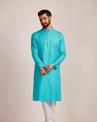 Manyavar Men Light Blue Plain Kurta Set