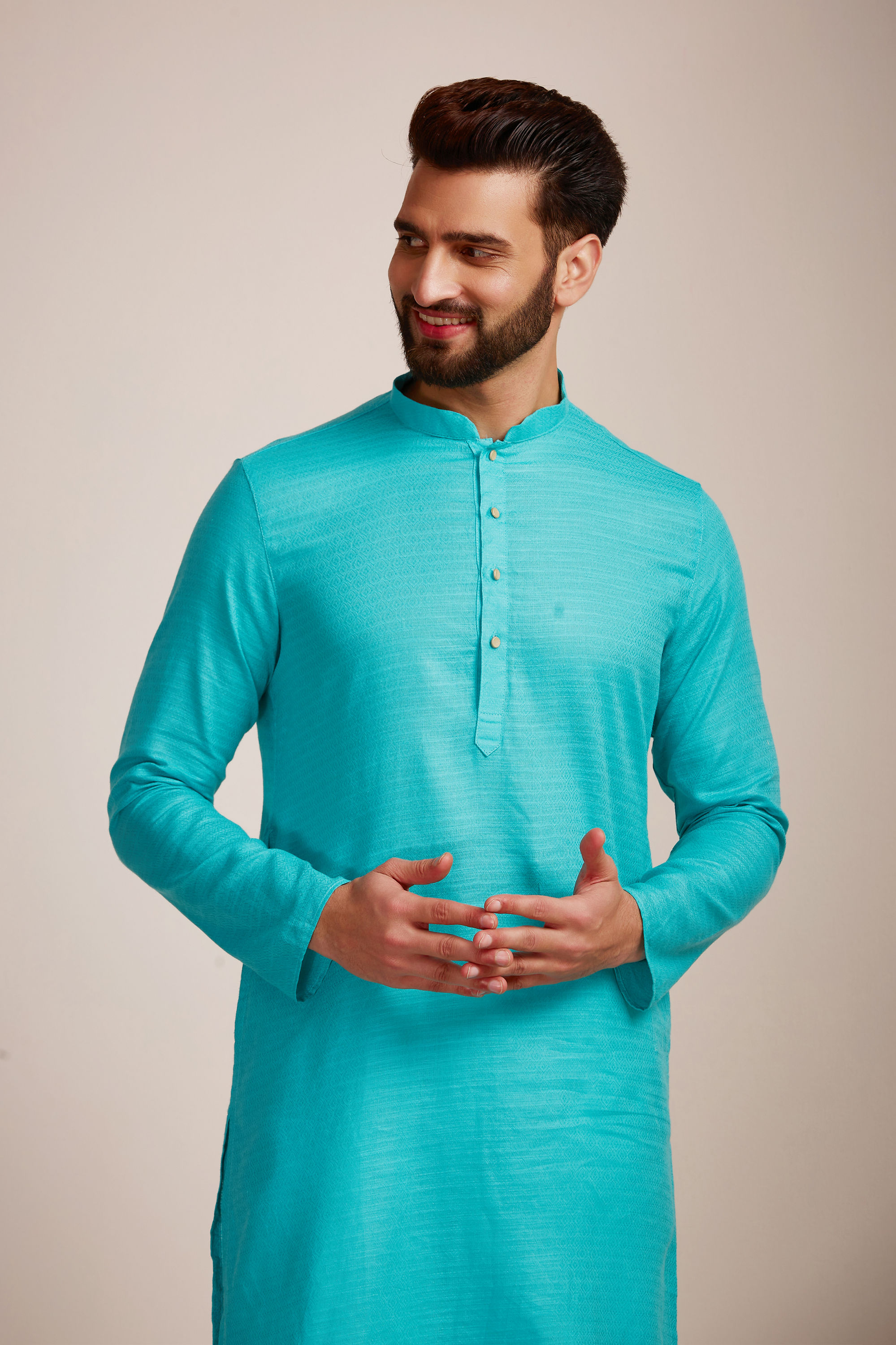 Manyavar Men Light Blue Plain Kurta Set