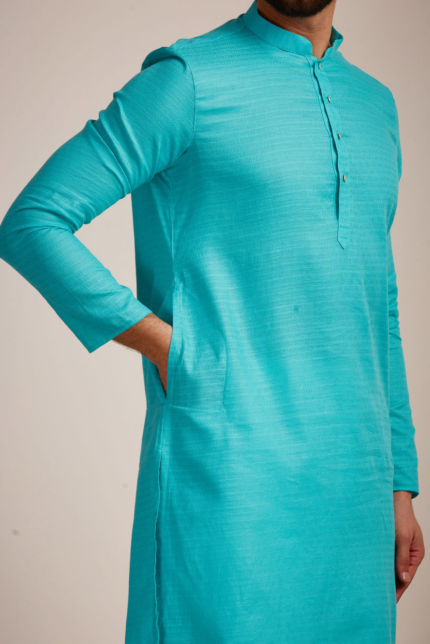 Manyavar Men Light Blue Plain Kurta Set
