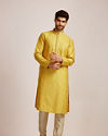 alt message - Manyavar Men Mustard Yellow Sequined Kurta Set image number 1