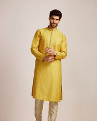 Manyavar Men Mustard Yellow Sequined Kurta Set