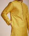 alt message - Manyavar Men Mustard Yellow Sequined Kurta Set image number 2