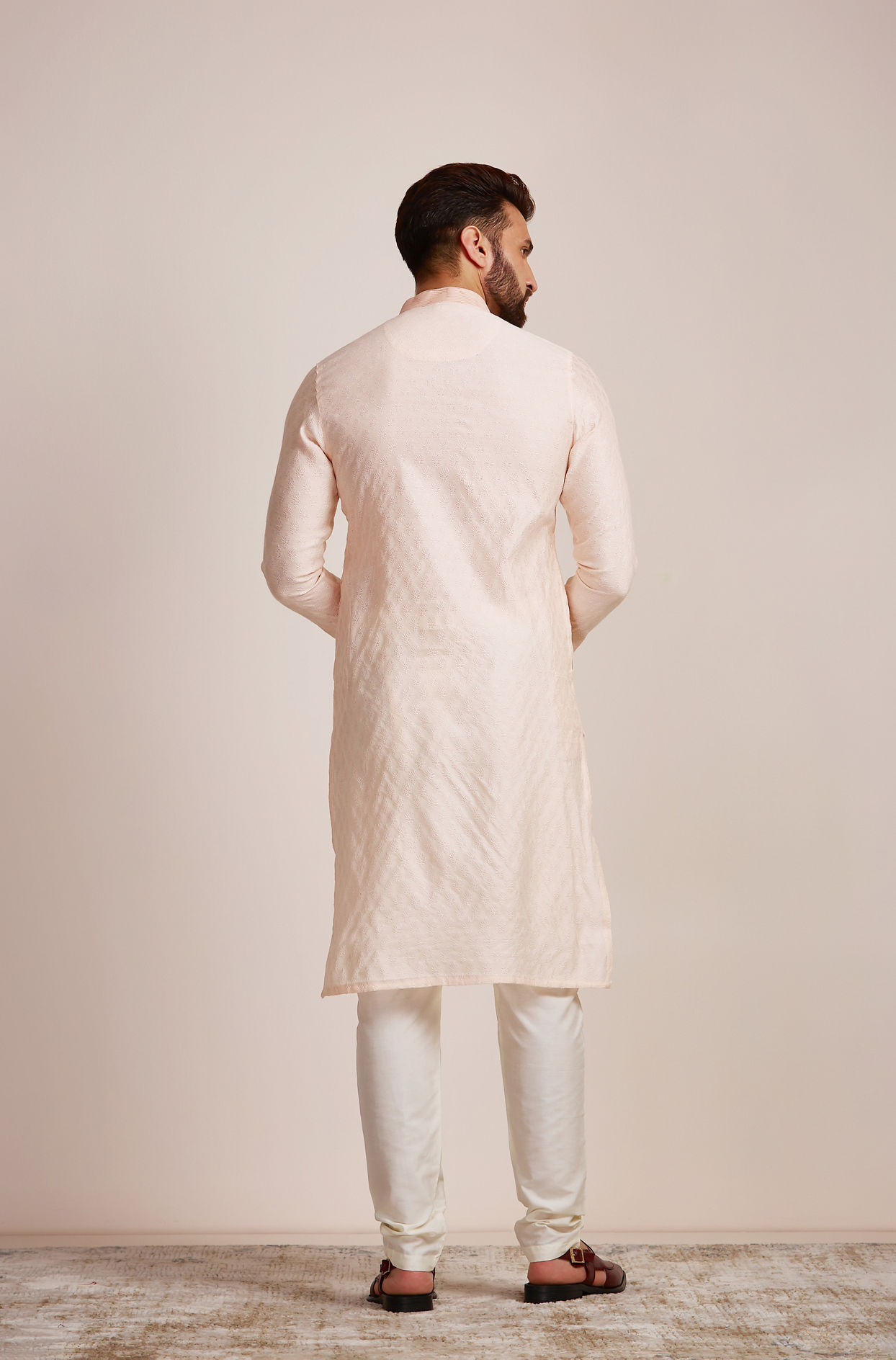 Manyavar Men Royal Pink Jacquard Kurta Set
