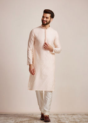 Manyavar Men Royal Pink Jacquard Kurta Set