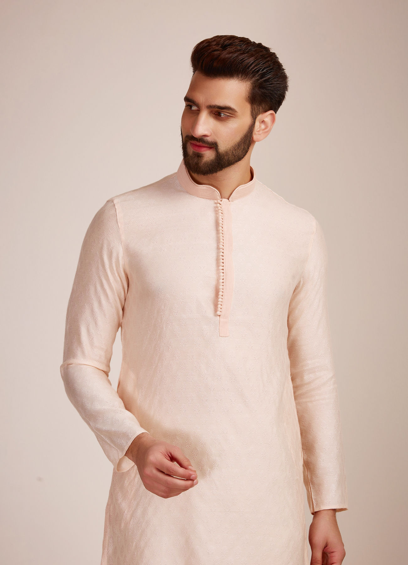 Manyavar Men Royal Pink Jacquard Kurta Set