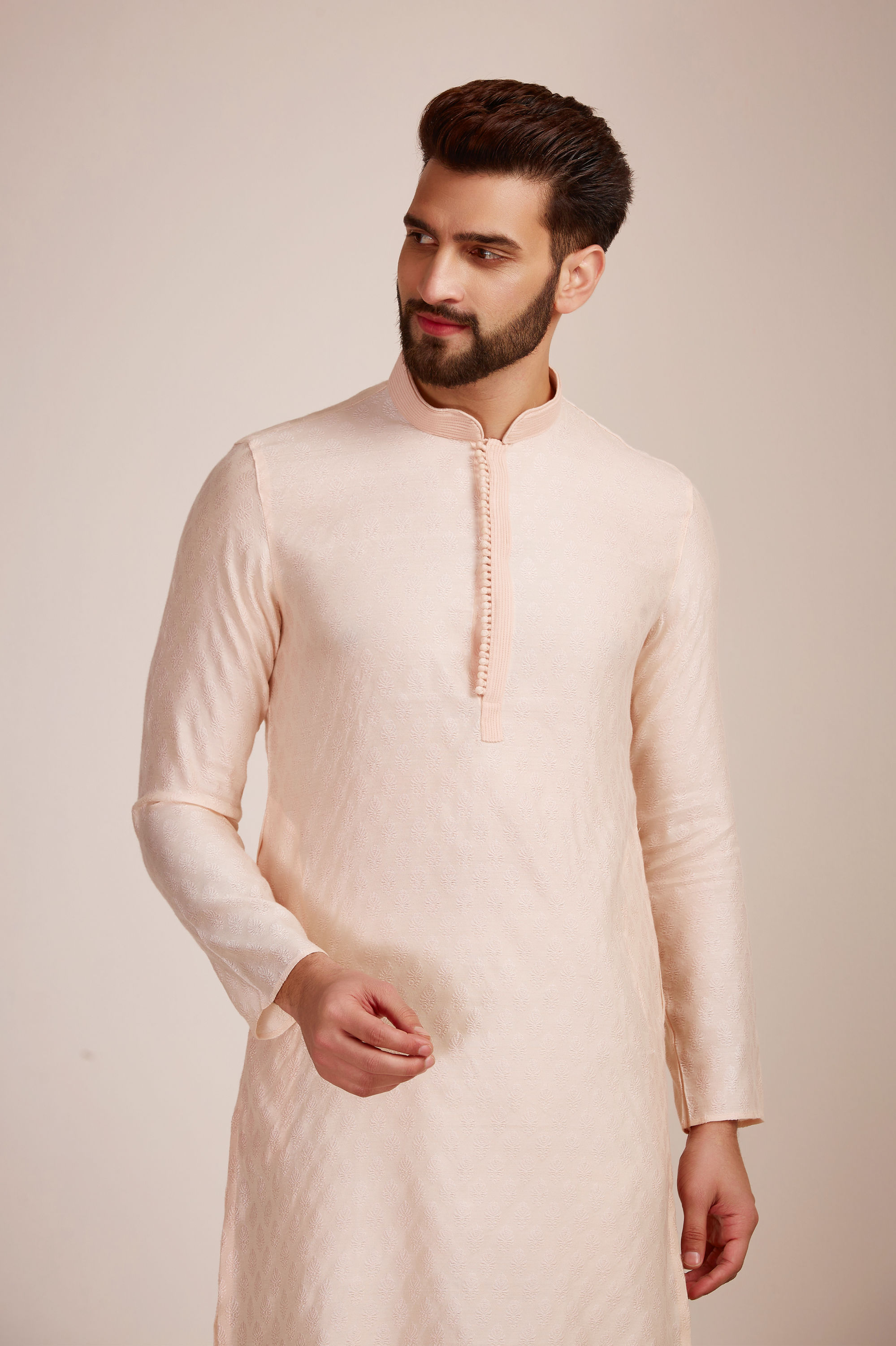 Manyavar Men Royal Pink Jacquard Kurta Set