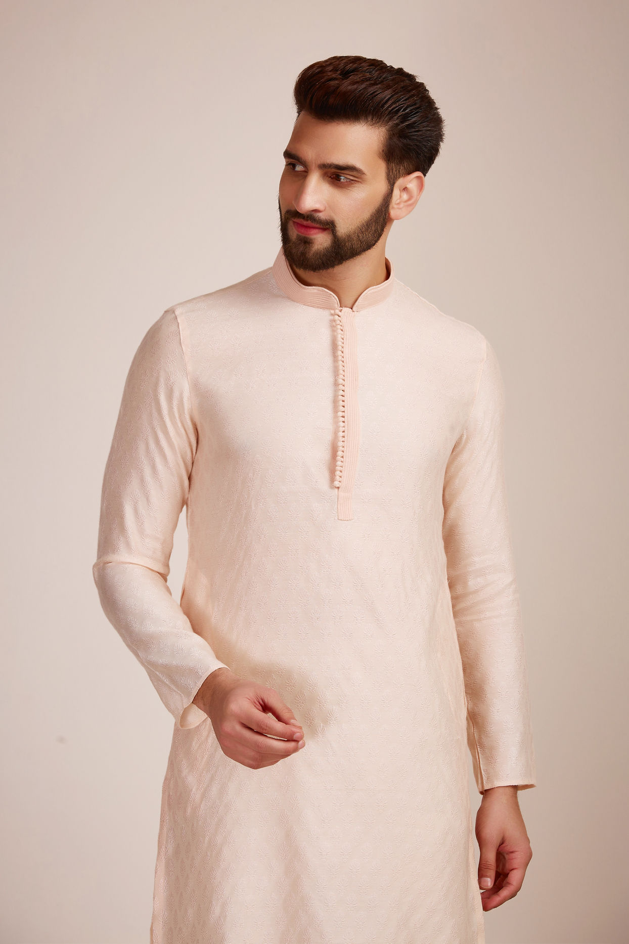 Manyavar Men Royal Pink Jacquard Kurta Set