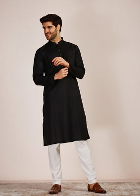 alt message - Manyavar Men Dusky Black Kurta Set image number 1