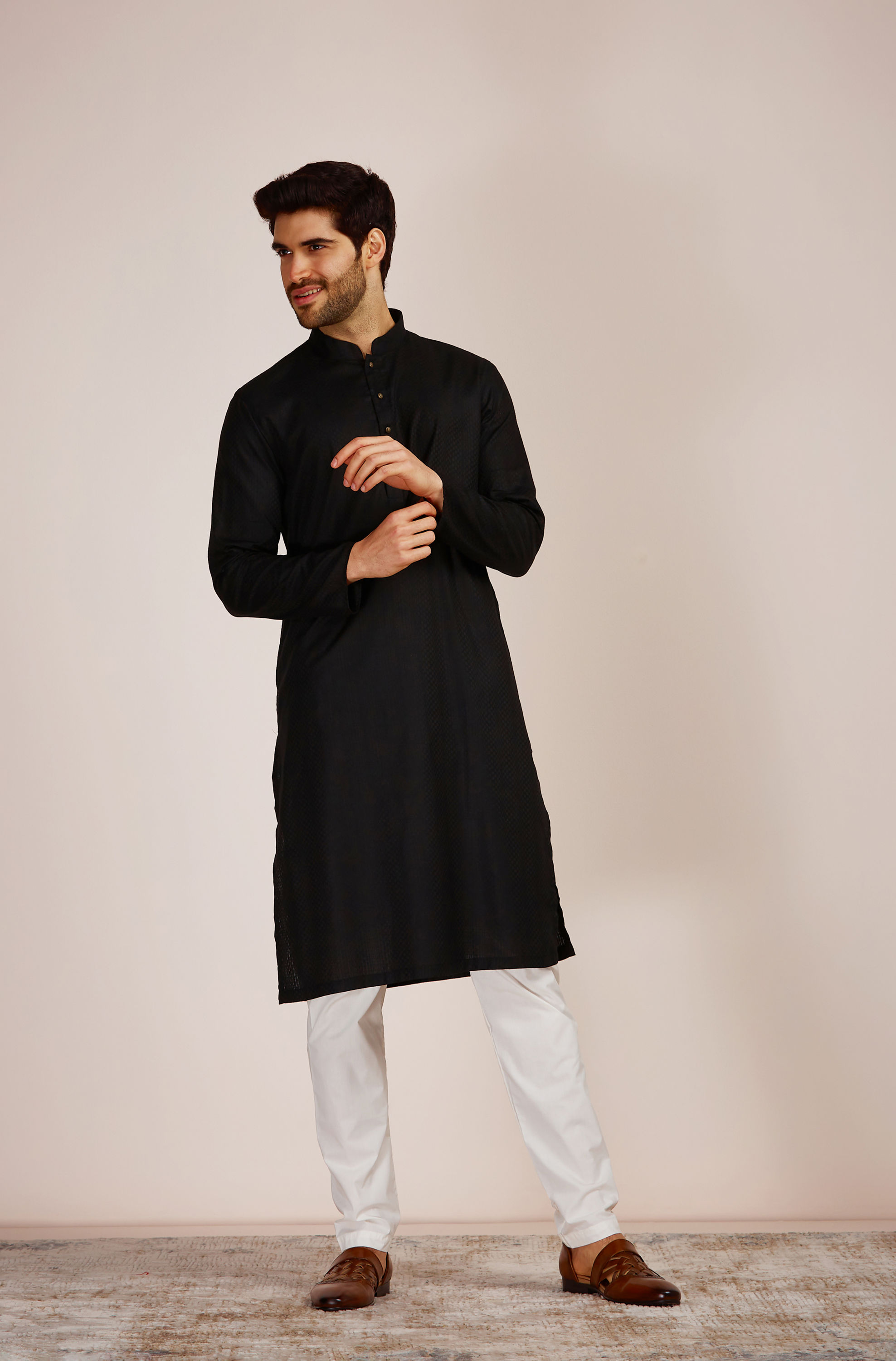 Manyavar Men Dusky Black Kurta Set