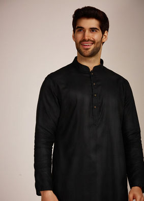 alt message - Manyavar Men Dusky Black Kurta Set image number 0