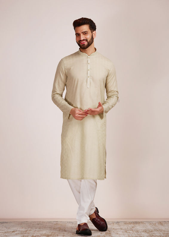 Manyavar Men Light Pista Patterned Kurta Set 