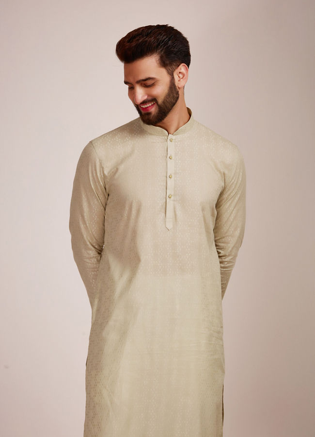 Manyavar Men Light Pista Patterned Kurta Set 