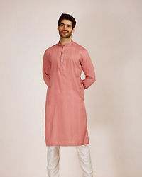 Manyavar Men Pink Striped Kurta Set