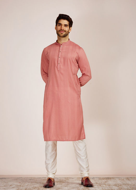 Manyavar Men Pink Striped Kurta Set