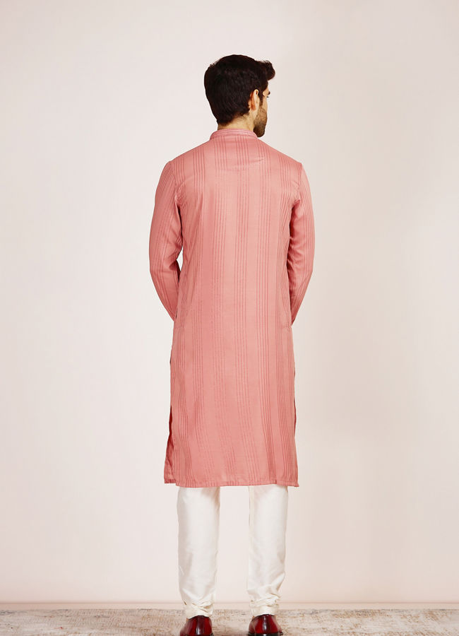 Manyavar Men Pink Striped Kurta Set