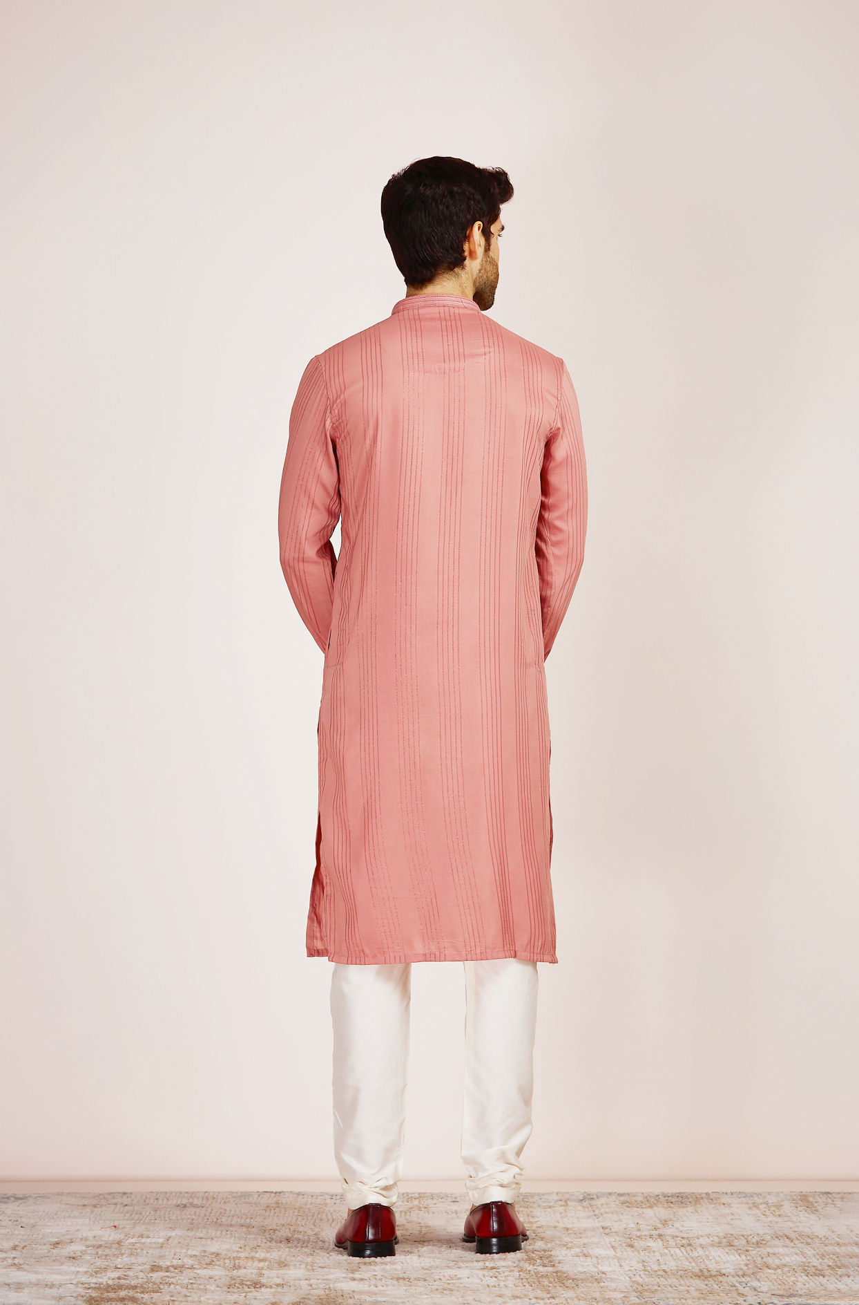 Manyavar Men Pink Striped Kurta Set