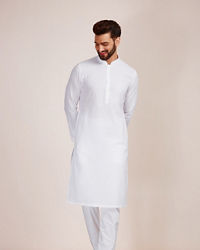 Manyavar Men Pristine White Wave Patterned Kurta Set
