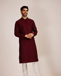 Manyavar Men Wine Red Kurta Set