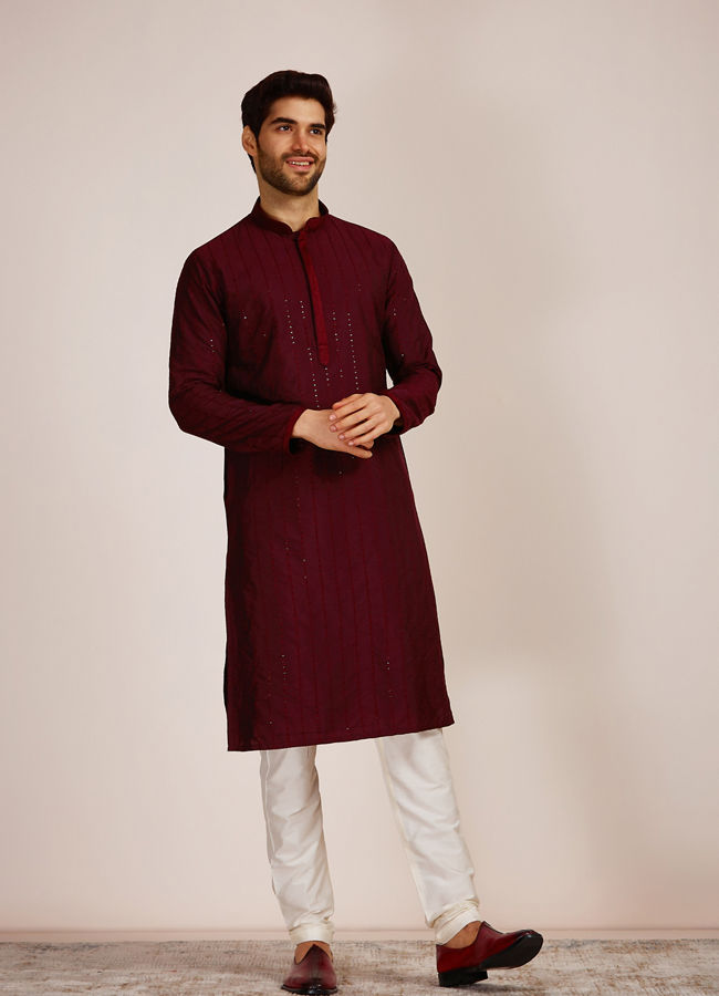 Buy Wine Red Kurta Set Online in the USA @Manyavar - Kurta Pajama for Men