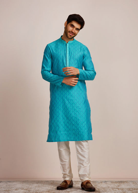 Manyavar Men Aqua Blue Kurta Set