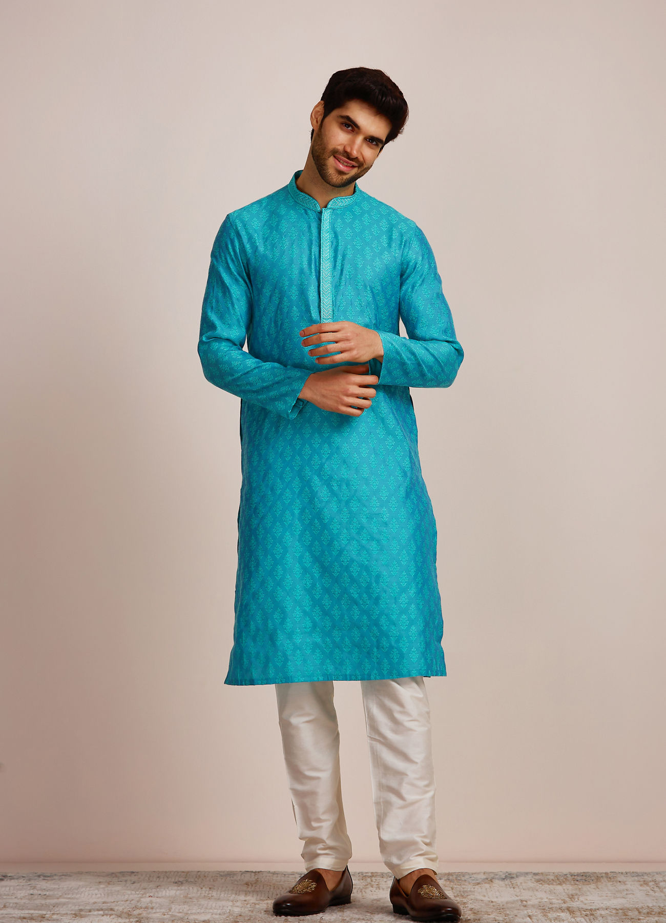 Manyavar Men Aqua Blue Kurta Set