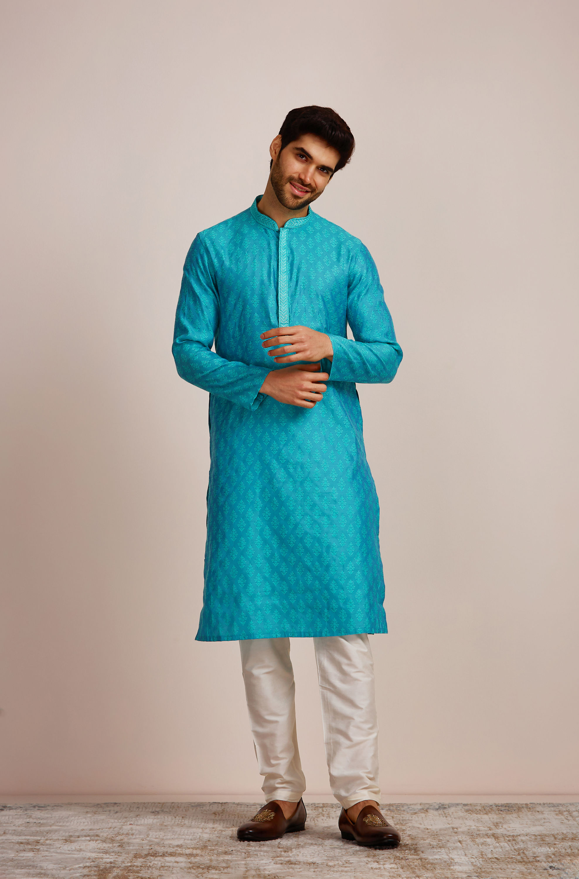 Manyavar Men Aqua Blue Kurta Set