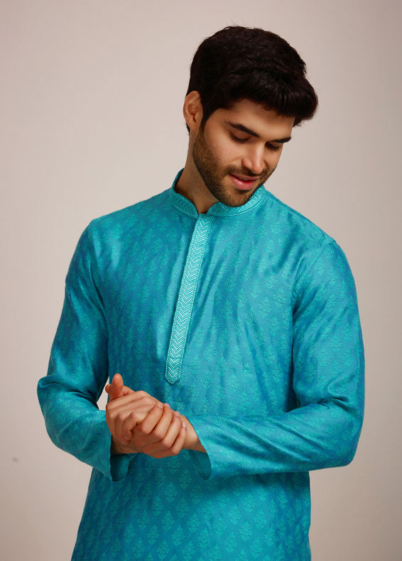 Manyavar Men Aqua Blue Kurta Set