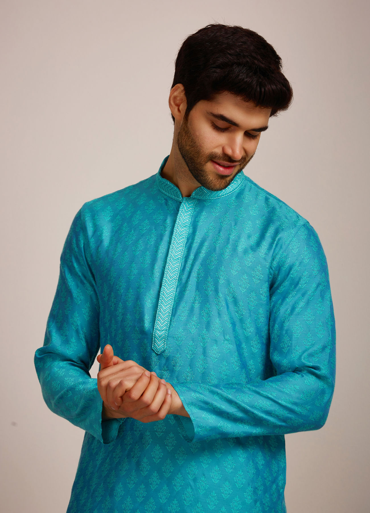 Manyavar Men Aqua Blue Kurta Set