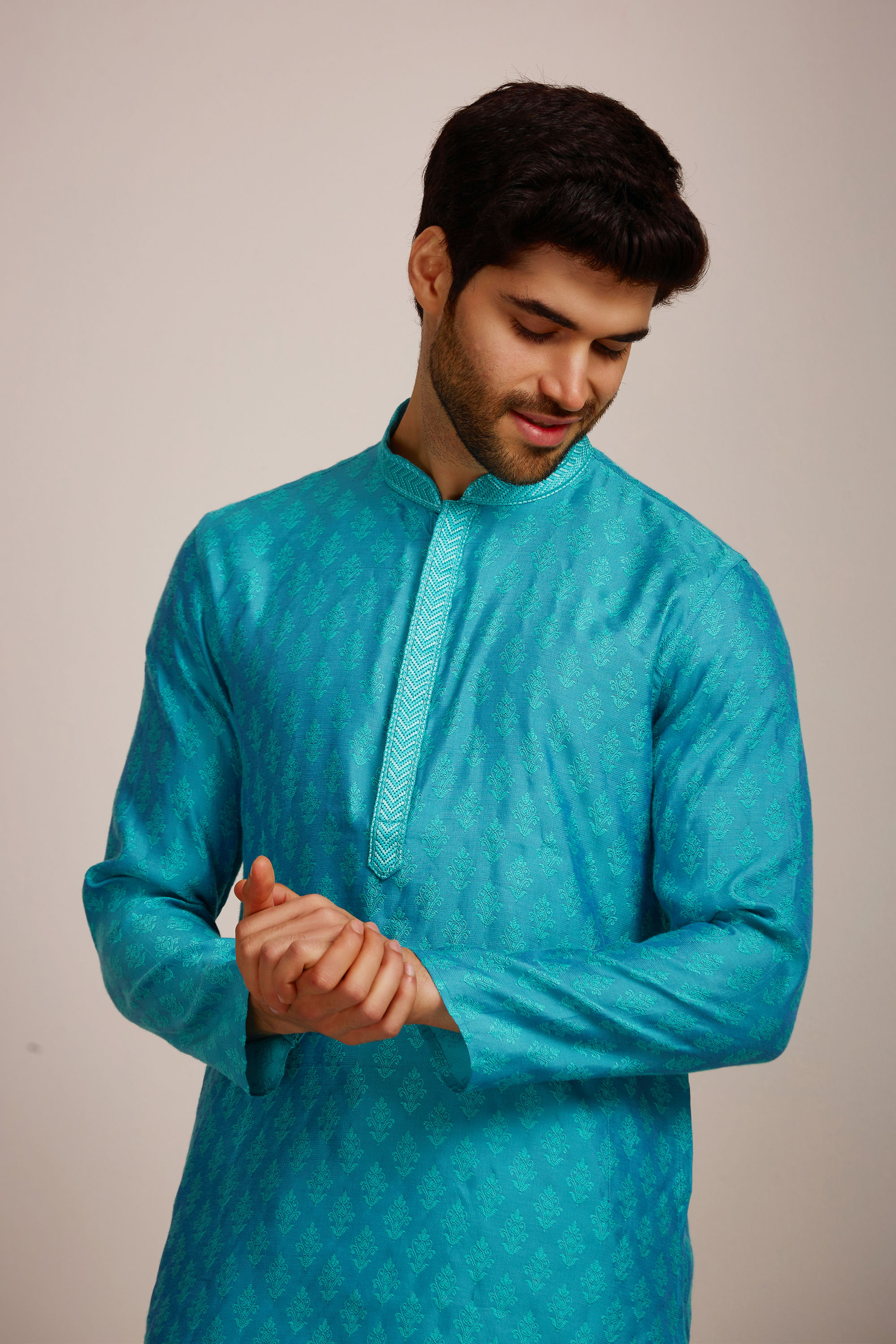 Manyavar Men Aqua Blue Kurta Set