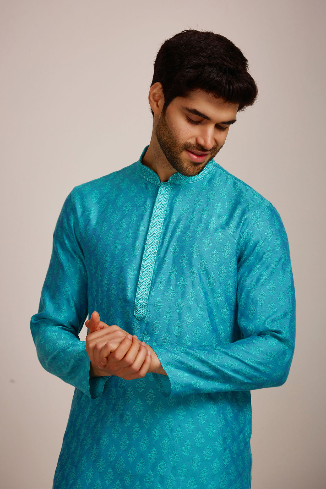 Buy Aqua Blue Kurta Set Online in the USA @Manyavar - Kurta Pajama for Men