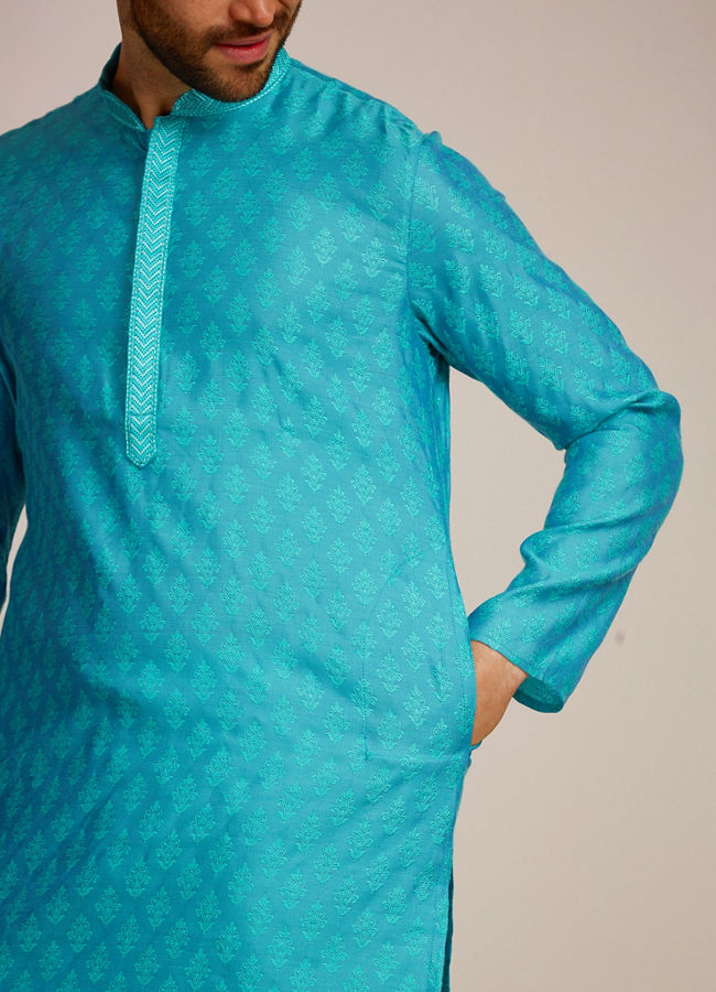 Manyavar Men Aqua Blue Kurta Set