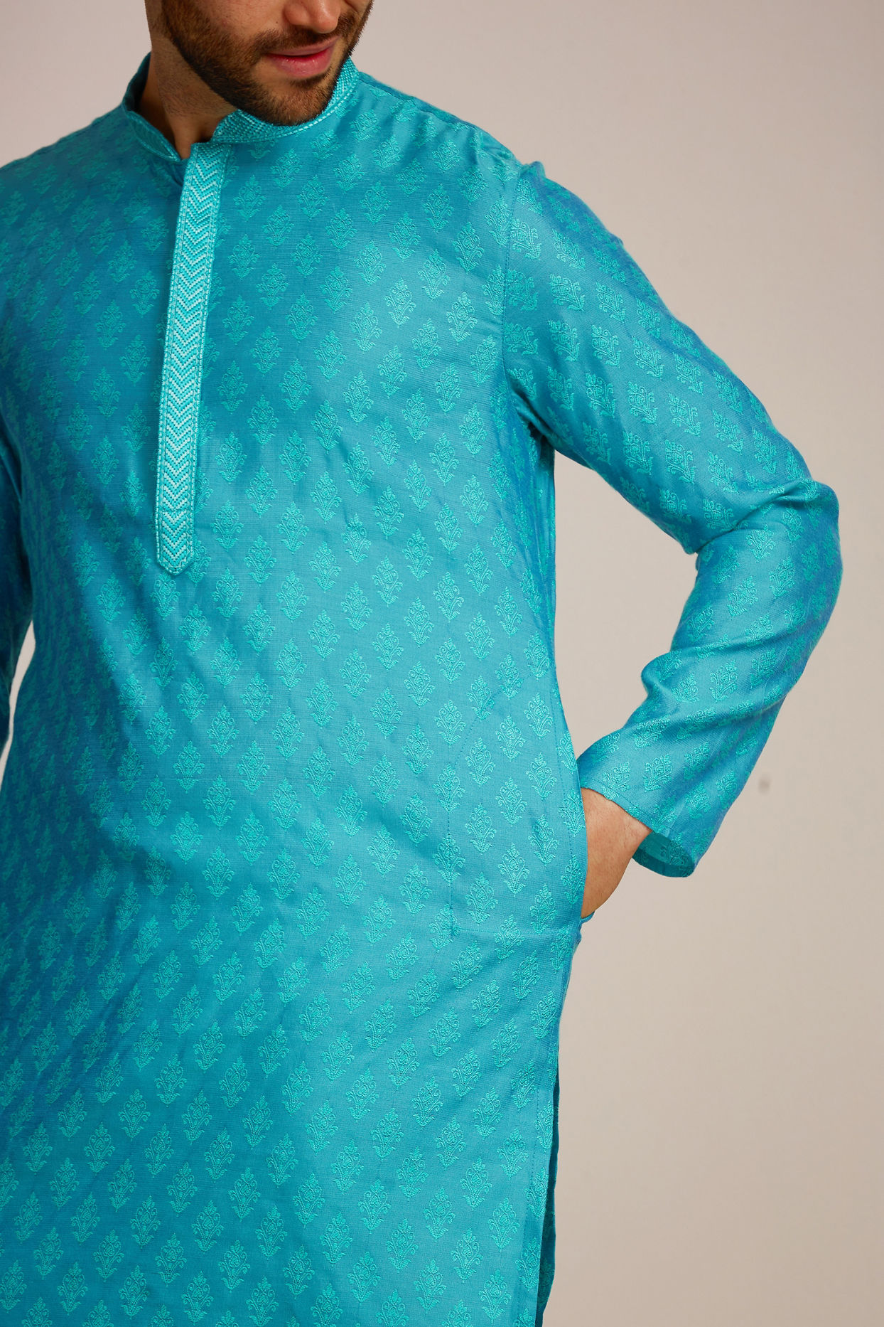 Manyavar Men Aqua Blue Kurta Set