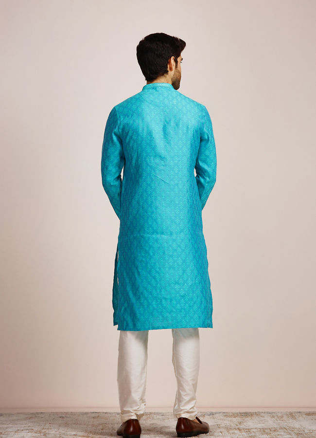 Manyavar Men Aqua Blue Kurta Set